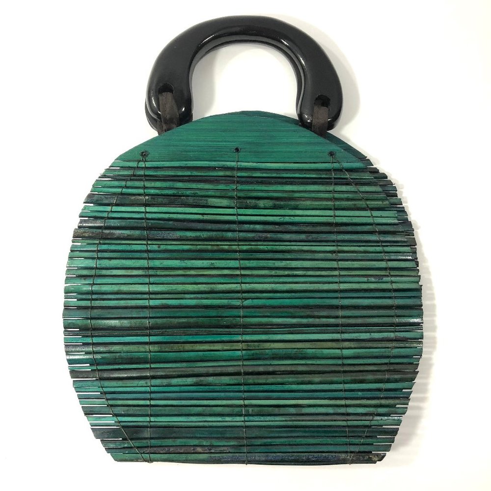 NWOT Round Wooden Reed Purse